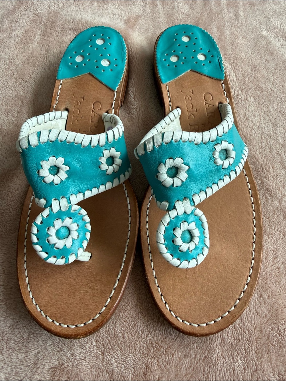 Cara Mia by Jack Rogers sandals bright turquoise leather upper vintage size 8